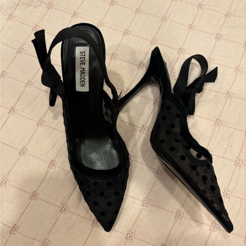 Steve Madden Black Polka Dot Mesh Slingback Pumps
